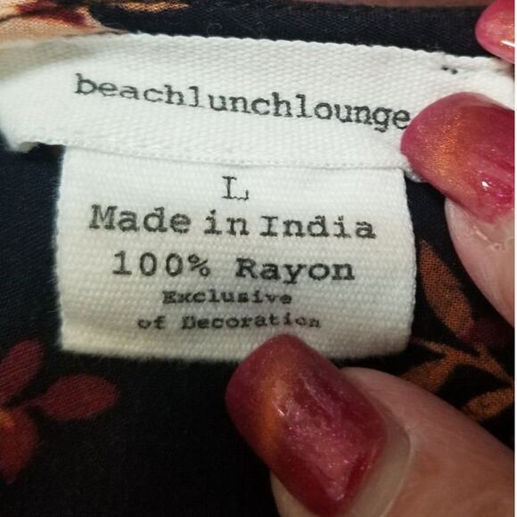 Beach Lunch Lounge Dress Black Floral Knee Length Boho Peasant Prairie Sz L - Picture 8 of 12